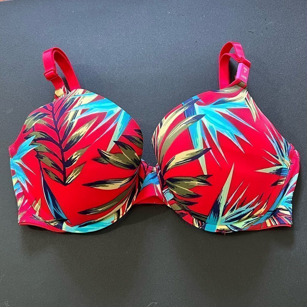 Victoria’s Secret Pink Wear everywhere Push Up Padded bra red palms 34D - Picture 5 of 8